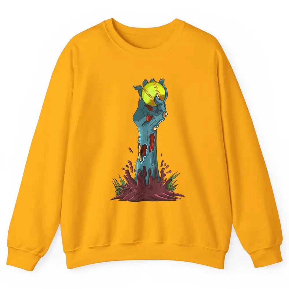 Zombie Hand Softball Funny Halloween Softball Scary Costume Unisex Crewneck Sweatshirt