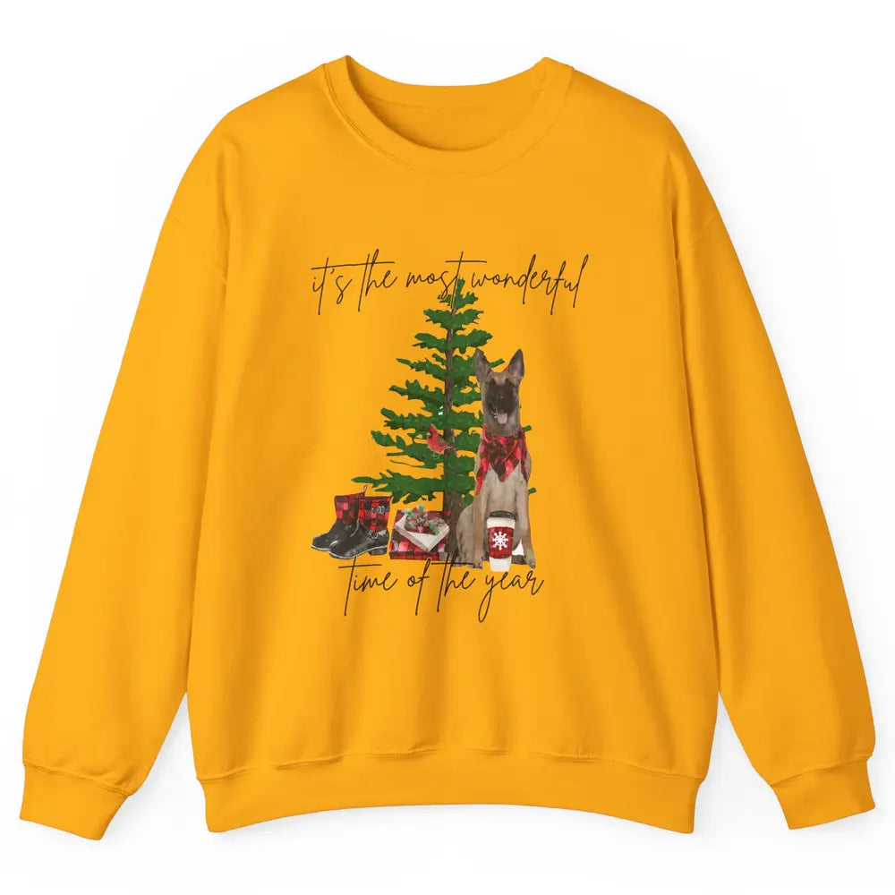 Belgian Malinois Christmas Tree Most Wonderful Time Of Year Unisex Crewneck Sweatshirt