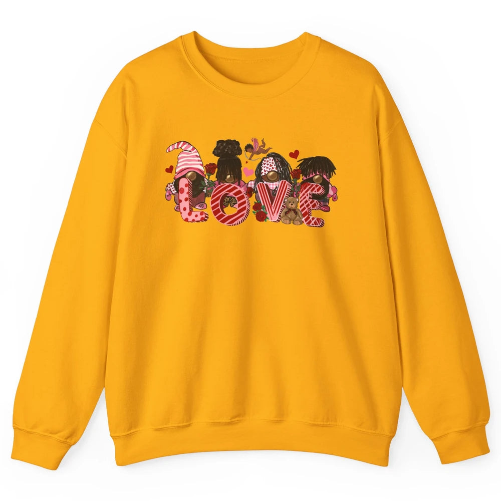 Afro Gnome Love Valentine African American Valentine's Day Unisex Crewneck Sweatshirt