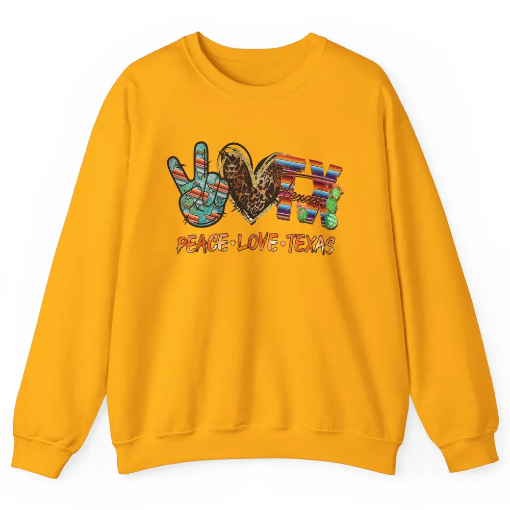 Retro Peace Love Texas Leopard Western Country Desert Cactus Unisex Crewneck Sweatshirt