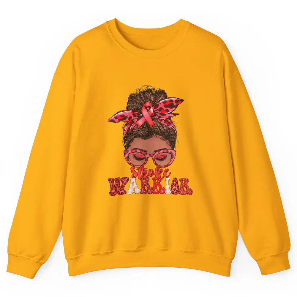 Afro Messy Hair Bun Black Women Warrior Red Stroke Awareness Unisex Crewneck Sweatshirt