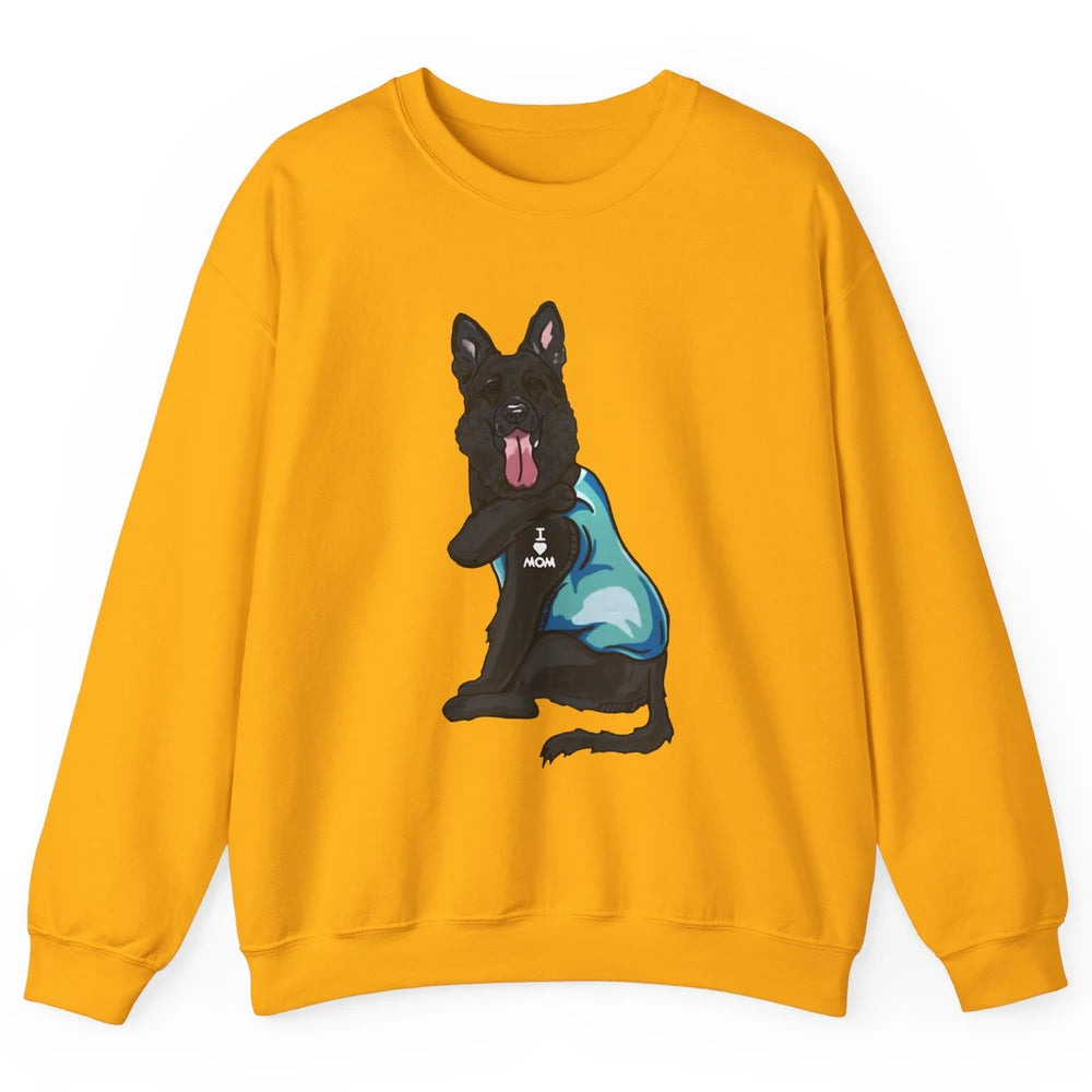 Black German Shepherd I Heart Mom Dog Mom Mother's Day Gift Unisex Crewneck Sweatshirt