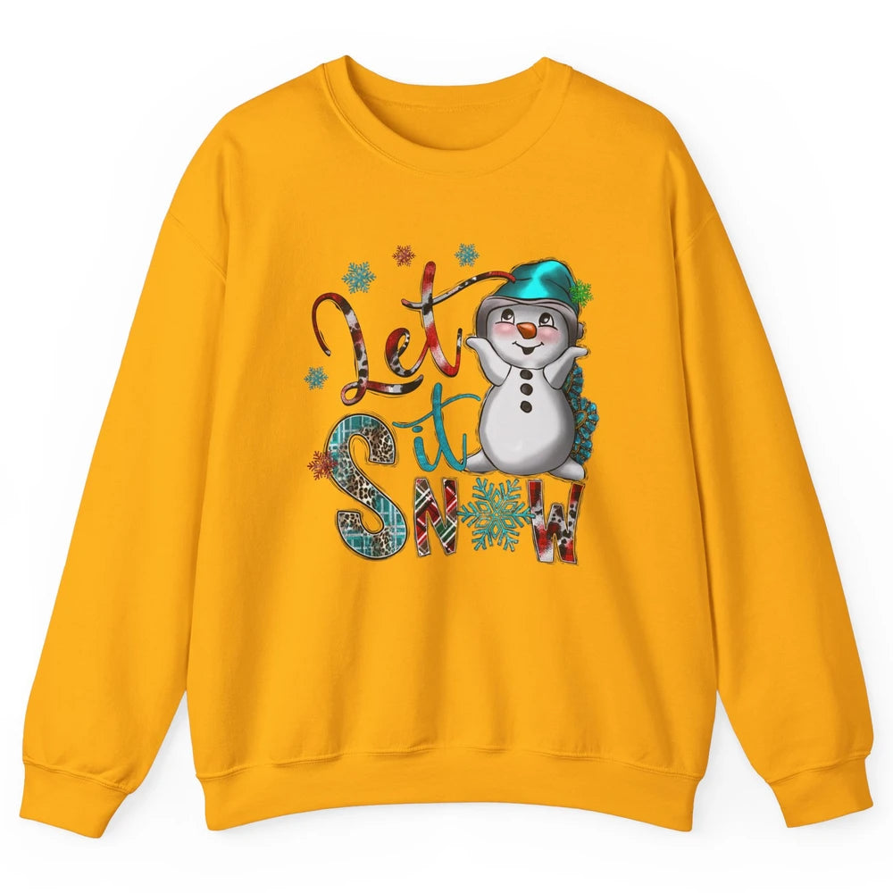 Leopard Snow Man Let It Snow Snowflakes Western Christmas Unisex Crewneck Sweatshirt