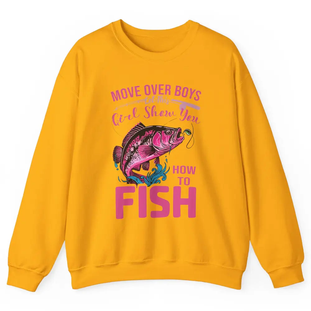 Bass Fishing Girl Show How To Fish Reel Girls Fish Fisherman Unisex Crewneck Sweatshirt