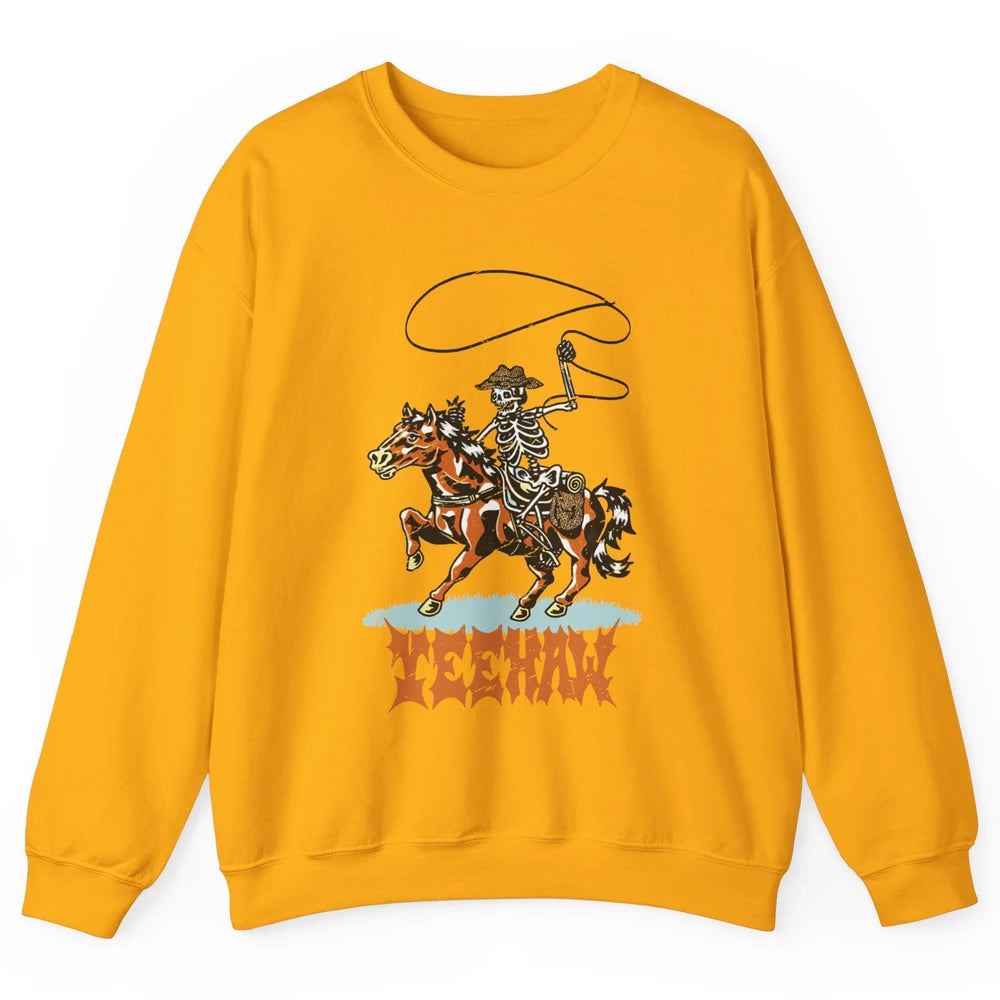 Retro Skeleton Cowboy Yeehaw Western Country Cowgirl Horses Unisex Crewneck Sweatshirt