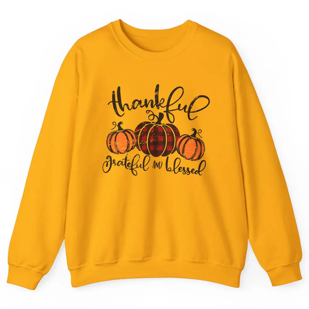 Vintage Grateful Thankful Blessed Pumpkin Fall Thanksgiving Unisex Crewneck Sweatshirt