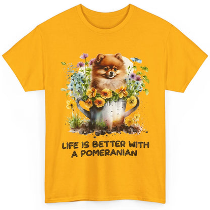 Cute Pomeranian Puppy Flowers Life Is Better With Pomeranian Classic Unisex T-Shirt