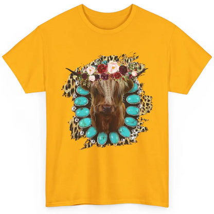 Floral Highland Cow Turquoise Western Country Cowboy Leopard Classic Unisex T-Shirt