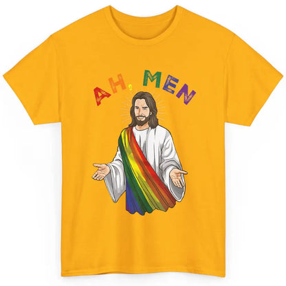 Ah Men LGBT Gay Pride Jesus Christian God Rainbow Flag Love Classic Unisex T-Shirt