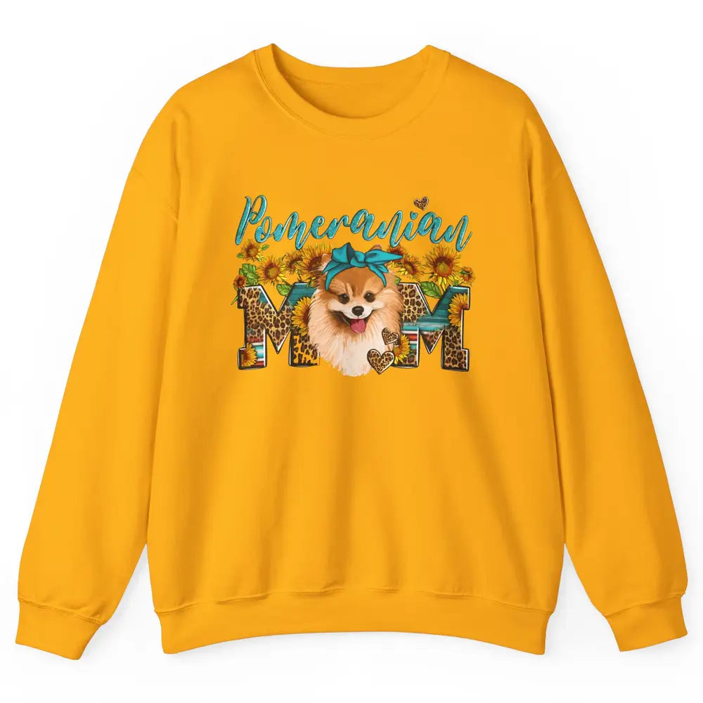 Sunflower Leopard Pomeranian Mom Western Pomeranian Dog Lady Unisex Crewneck Sweatshirt