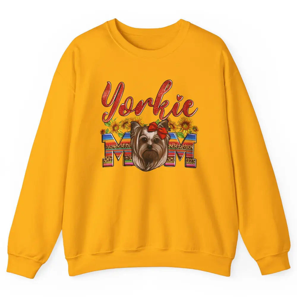 Yorkie Mom Sunflowers Leopard Yorkshire Terrier Dog Mom Gift Unisex Crewneck Sweatshirt