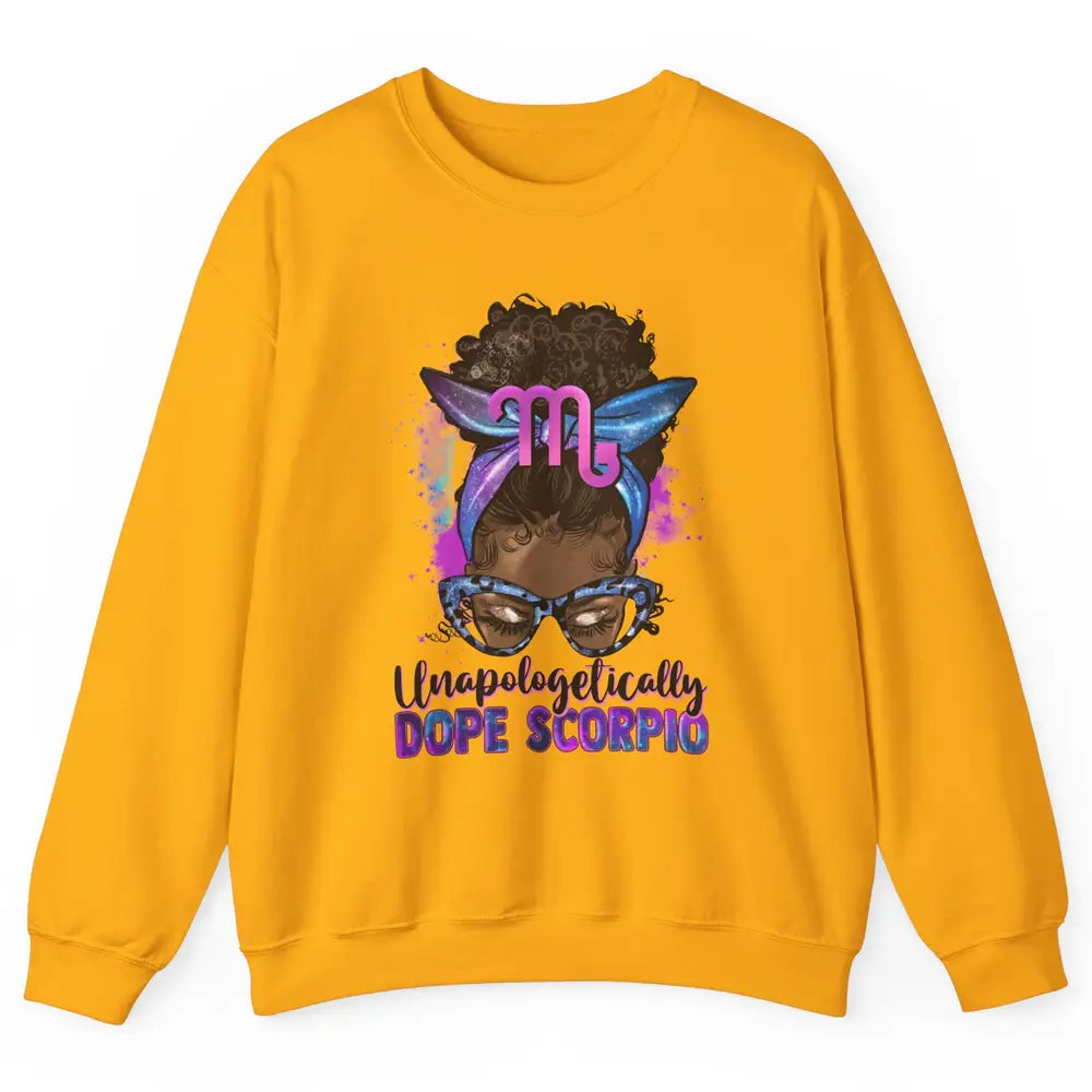 Unapologetically Dope Scorpio Zodiac Leopard Afro Messy Bun Unisex Crewneck Sweatshirt