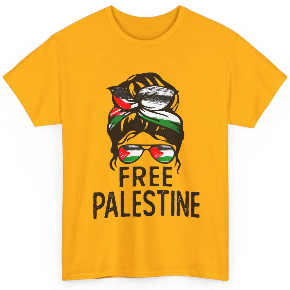 Free Palestine Flag Save Gaza Messy Bun Hair Classic Unisex T-Shirt