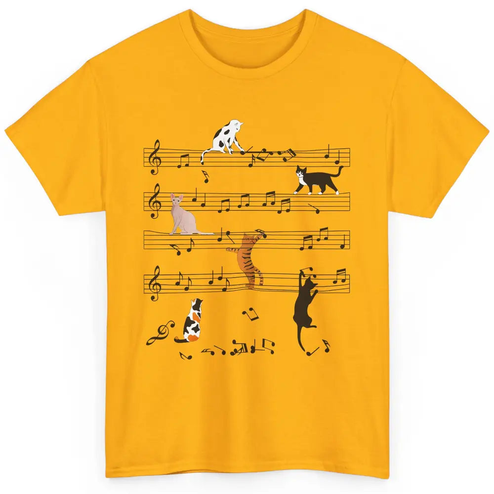 Funny Black Cats Music Sheet Kittens Playing Musical Notes Classic Unisex T-Shirt