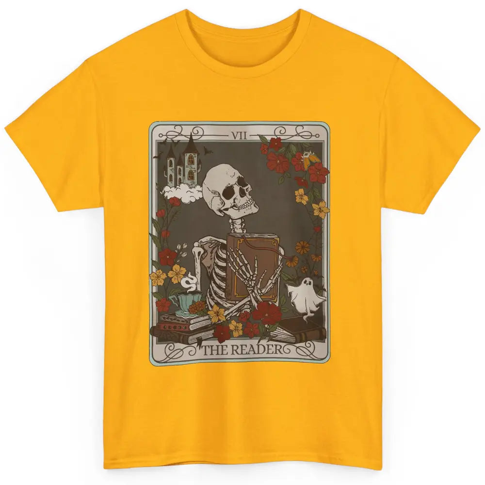 Retro Skeleton Reading Books The Reader Tarot Card Halloween Classic Unisex T-Shirt