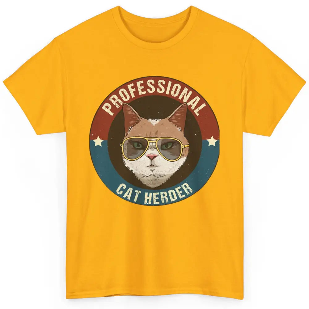 Vintage Cat Glasses Professional Cat Herder Cat Mom Cat Dad Classic Unisex T-Shirt