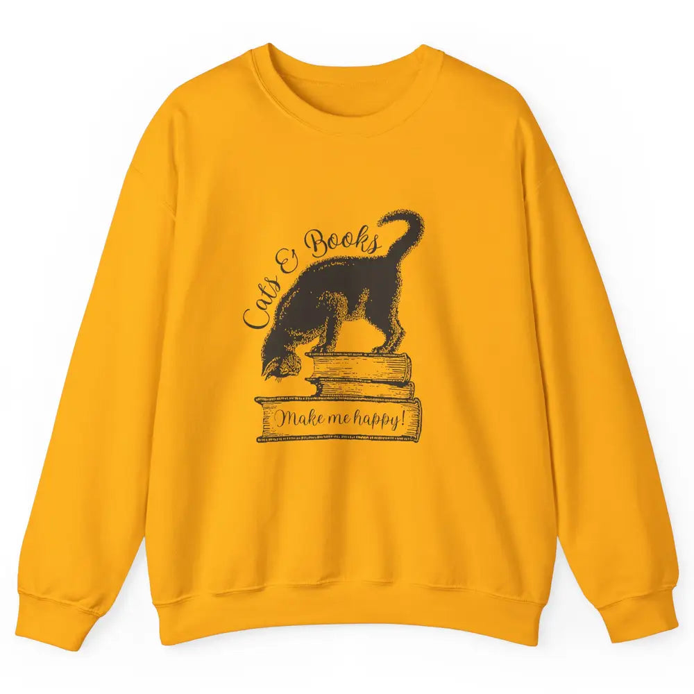 Black Cat Make Me Happy Reading Book Retro Kitten Bookish Unisex Crewneck Sweatshirt