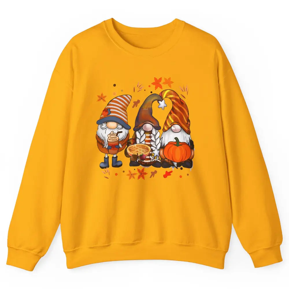 Retro Fall Gnomies Pumpkin Falling Leaves Thanksgiving Gnome Unisex Crewneck Sweatshirt