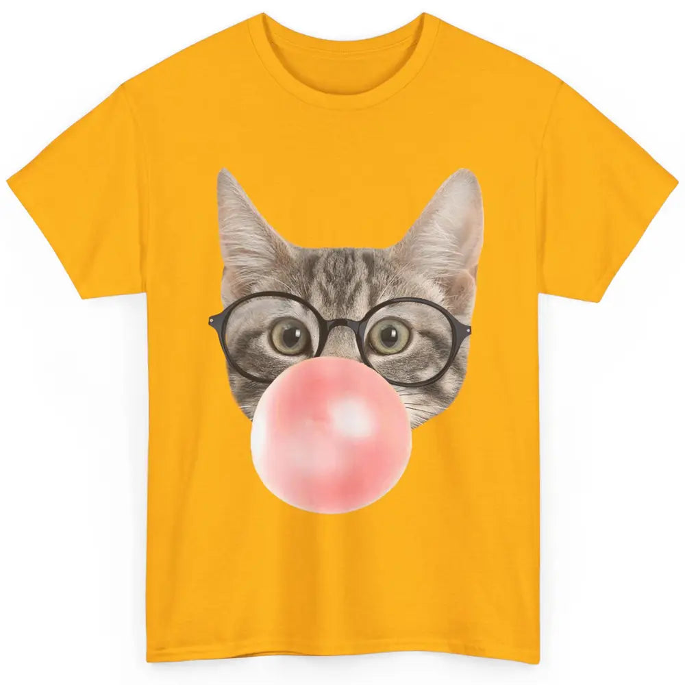 Funny Cat Blow Giant Bubble Gum Pink Glasses Sarcastic Pun Classic Unisex T-Shirt