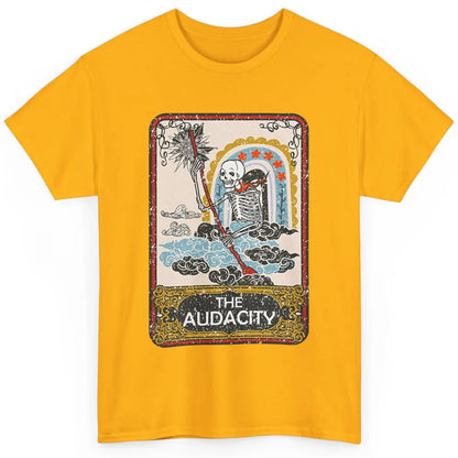 Retro Skeleton Riding Clouds Rainbow The Audacity Tarot Card Classic Unisex T-Shirt