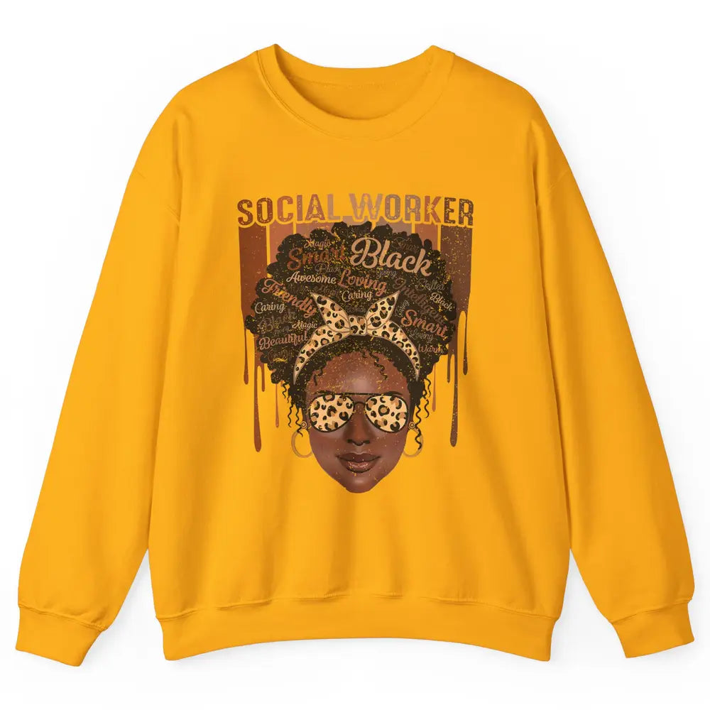 Social Worker Afro Messy Bun African American Social Work Unisex Crewneck Sweatshirt