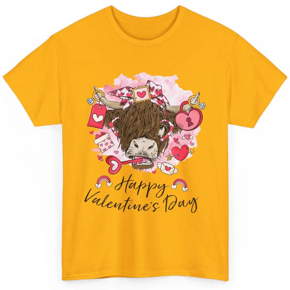 Cute Heifer Highland Cow Western Valentines Day Heart Boho Classic Unisex T-Shirt