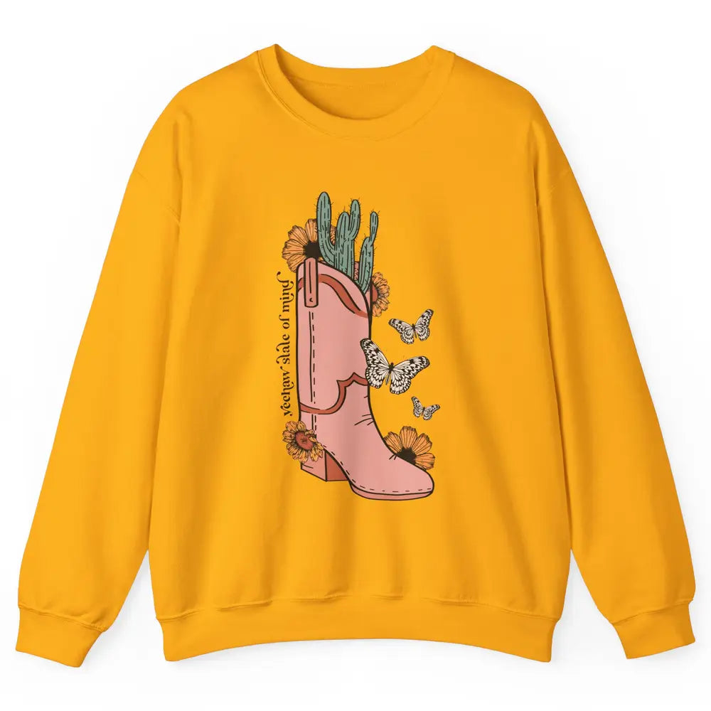 Yeehaw State of Mind Western Cowgirl Boot Desert Sunflower Unisex Crewneck Sweatshirt