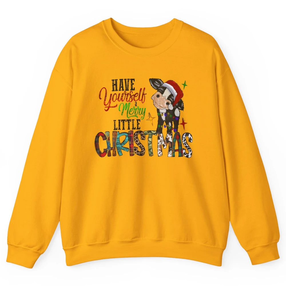 Cow Santa Have Yourself Merry Little Christmas Western Xmas Unisex Crewneck Sweatshirt