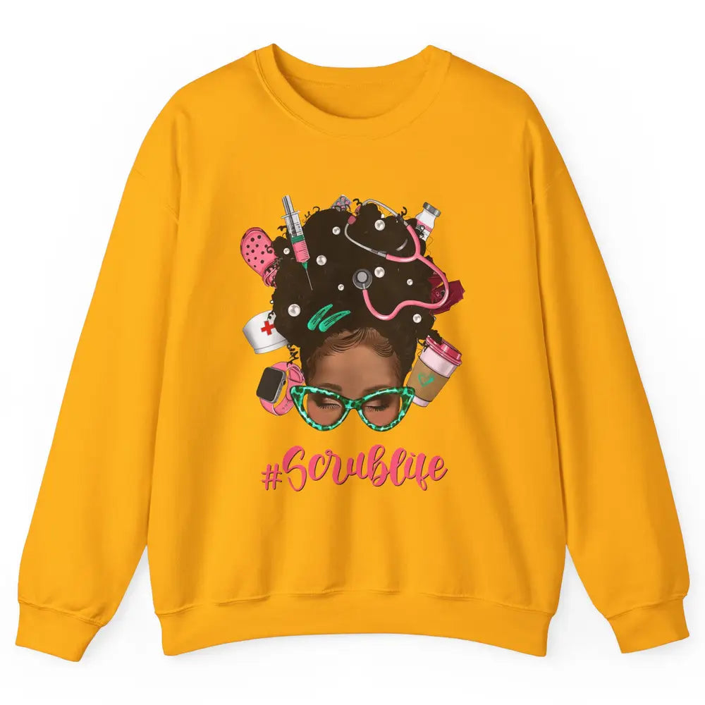 Afro Melanin Messy Bun Nurse Scrub Life CNA Appreciation Unisex Crewneck Sweatshirt