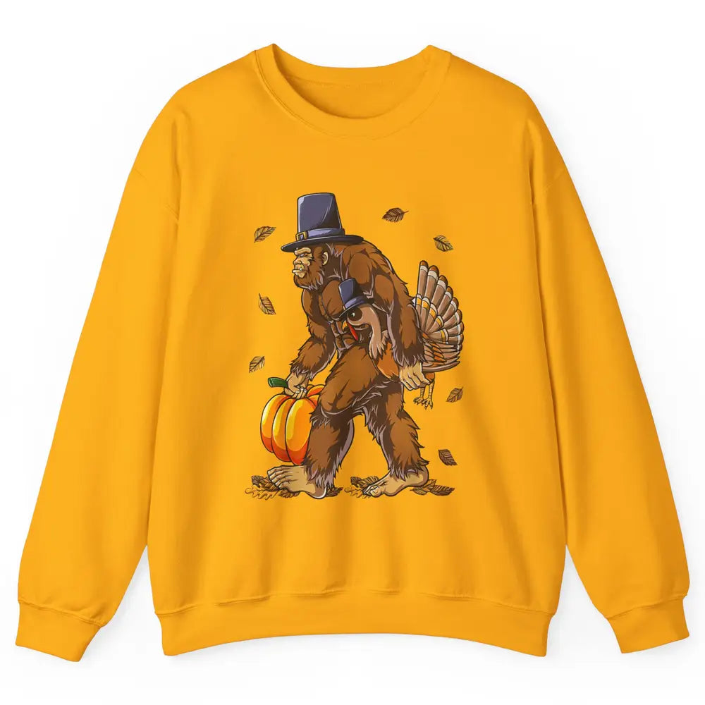 Bigfoot Pilgrim Hat Turkey Thanksgiving Funny Turkey Autumn Unisex Crewneck Sweatshirt