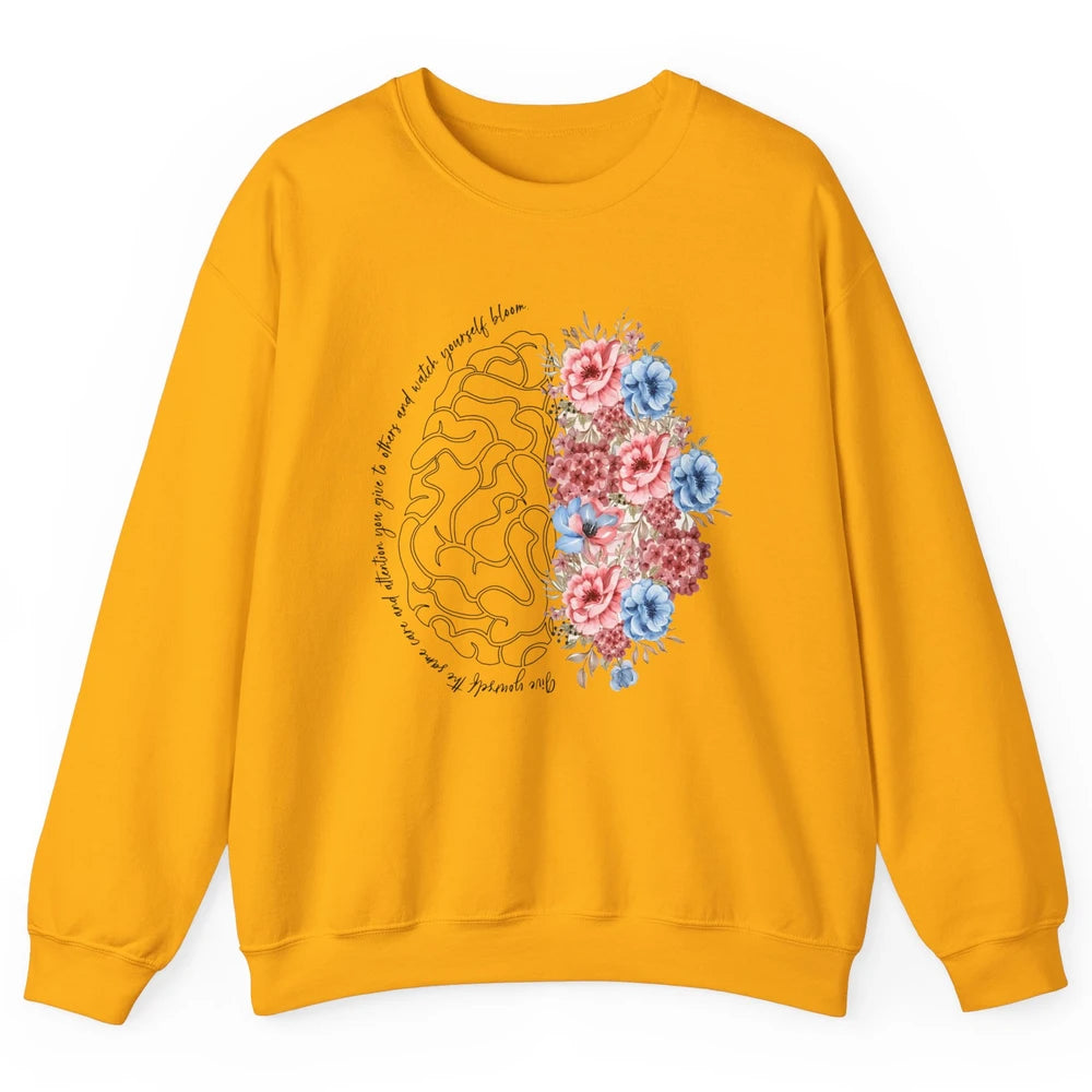 Brain Anatomy Nurse Blooming Flowers Nursing Anatomical Gift Unisex Crewneck Sweatshirt