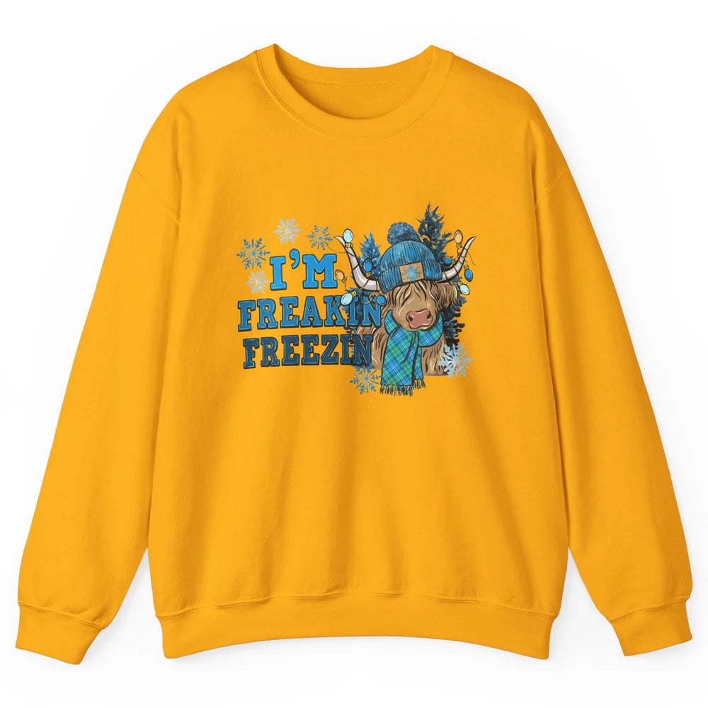 Funny Christmas Highland Cow I'm Freaking Freezing Western Unisex Crewneck Sweatshirt