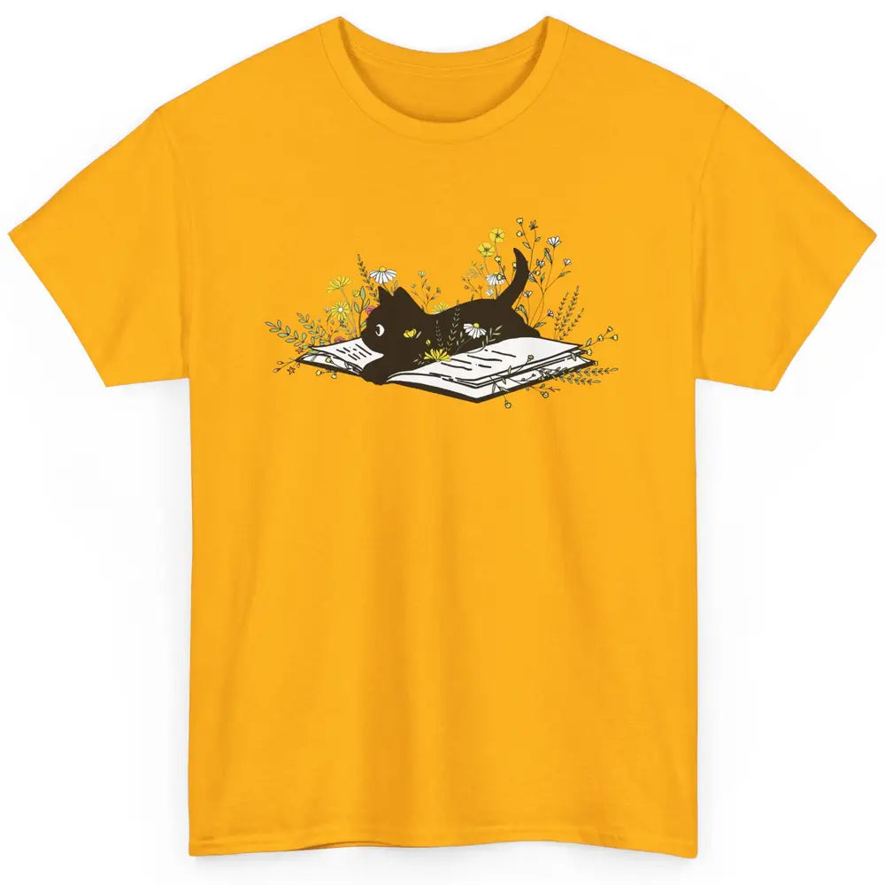 Cute Book Cat Floral Book Nerd Black Cat Lover Reader Gift Classic Unisex T-Shirt