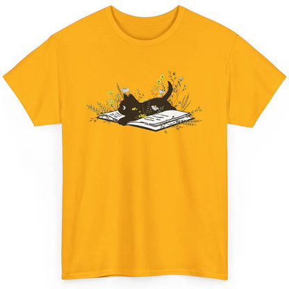 Cute Book Cat Floral Book Nerd Black Cat Lover Reader Gift Classic Unisex T-Shirt