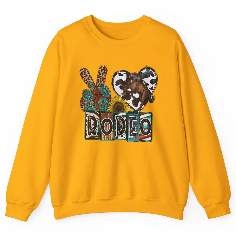 Sunflower Leopard Peace Love Rodeo Cowboy Western Country Unisex Crewneck Sweatshirt