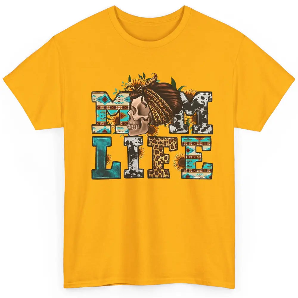 Sunflower Leopard Messy Bun Skull Mom Life Western Mama Life Classic Unisex T-Shirt