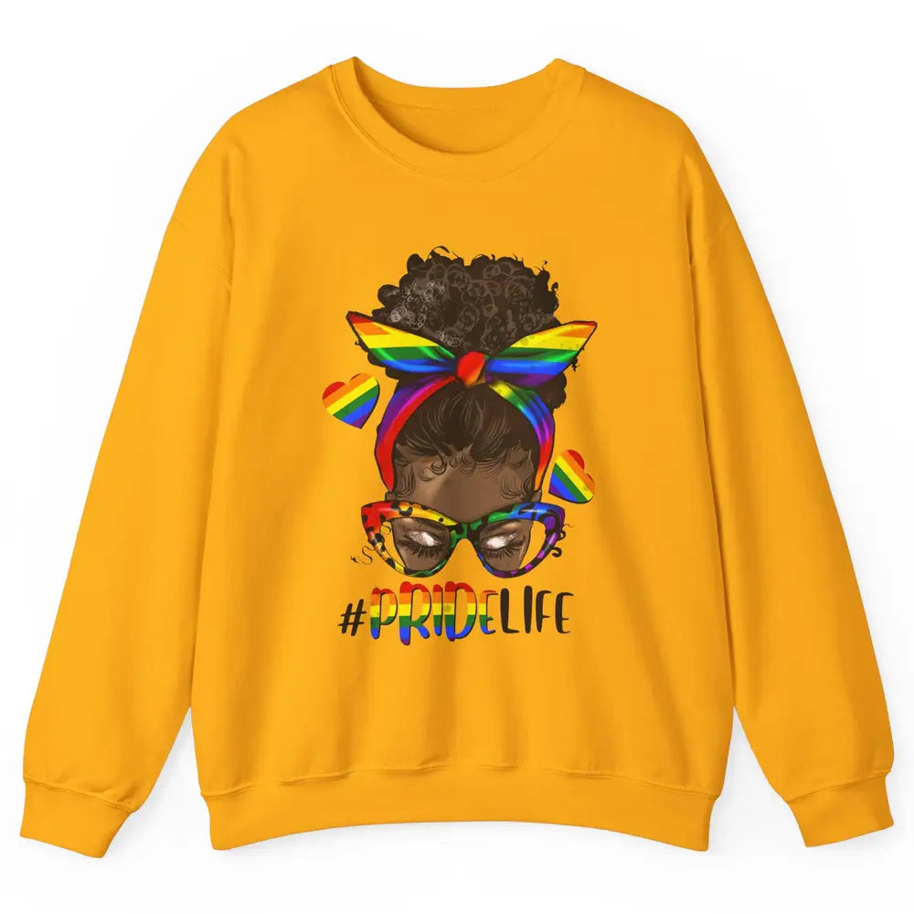 Black Melanin Messy Bun Rainbow Bandana Pride Life LGBTQ Unisex Crewneck Sweatshirt