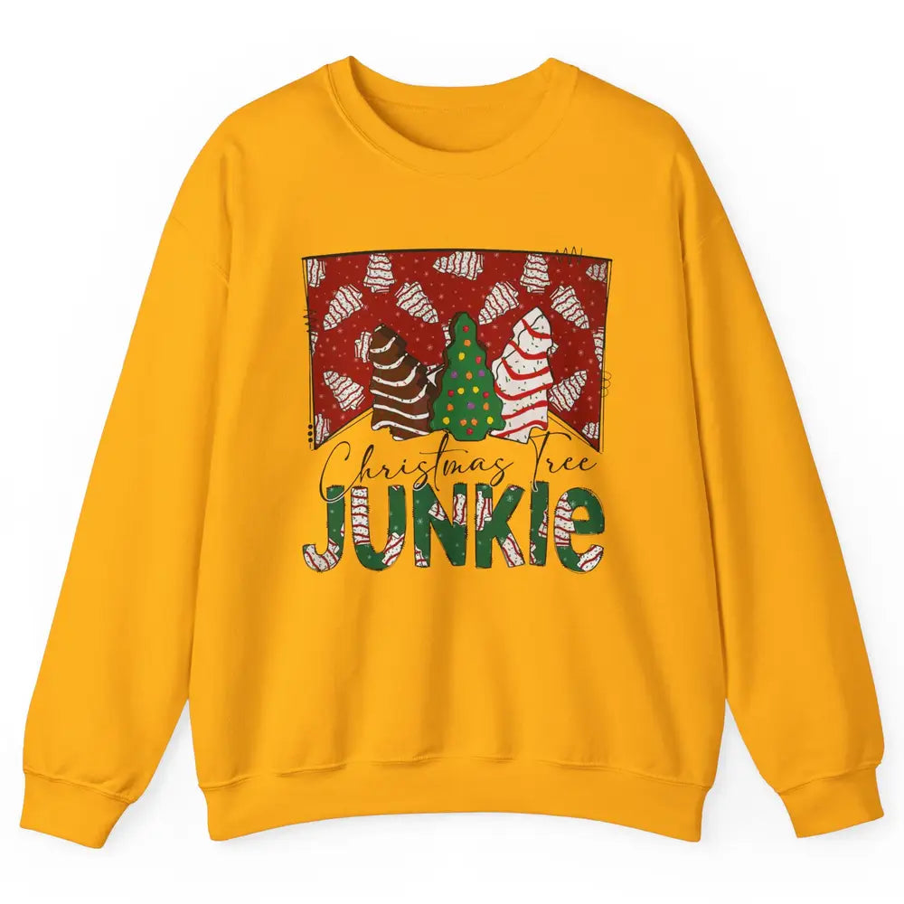 Funny Christmas Tree Cake Junkie Tis The Season Western Xmas Unisex Crewneck Sweatshirt