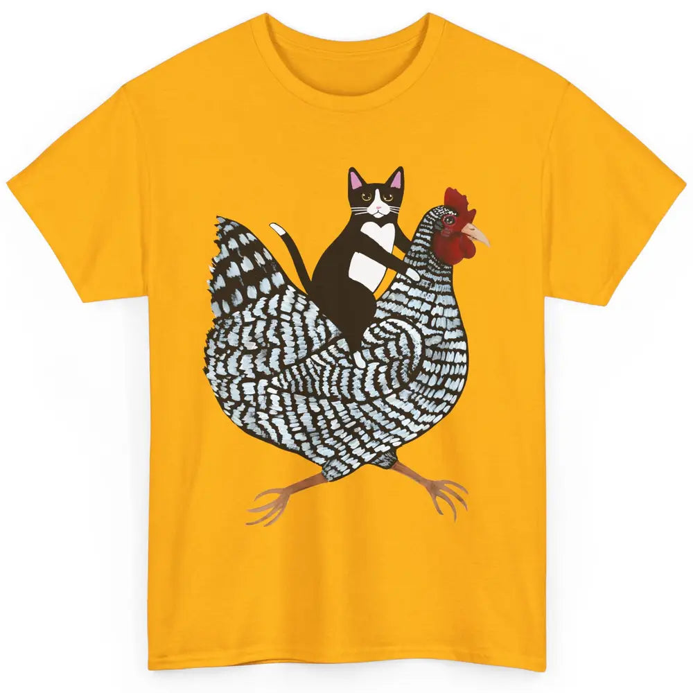 Tuxedo Cat On A Chicken Funny Cat Kitty Chicken Lovers Gift Classic Unisex T-Shirt