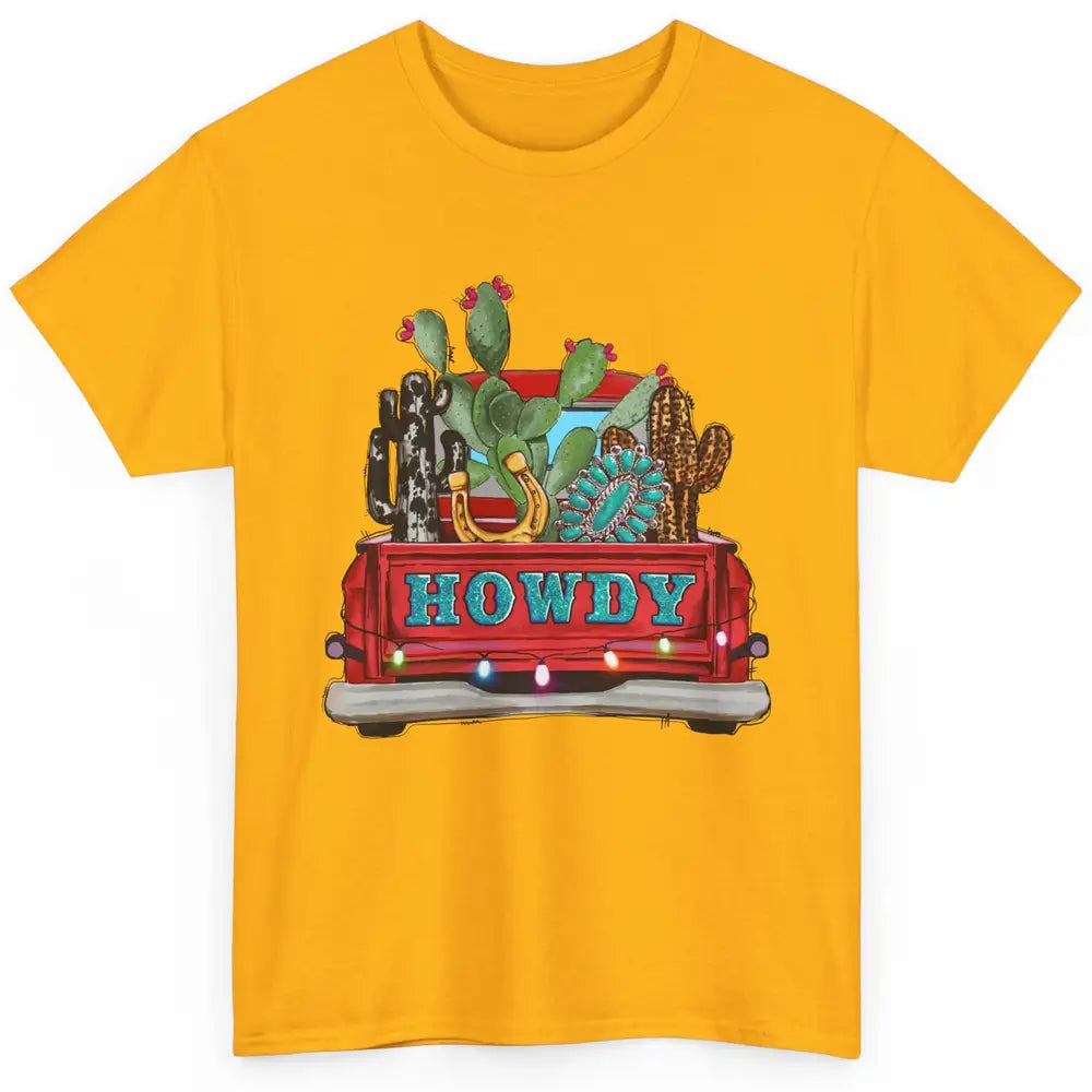 Howdy Truck Cactus Cowhide Western Christmas Gemstone Truck Classic Unisex T-Shirt