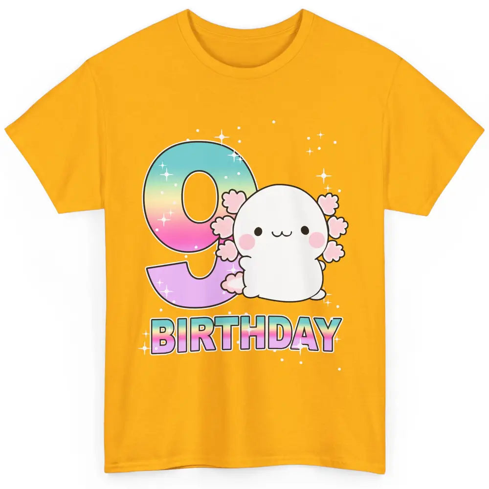 Cute Axolotl 9th Birthday Girl Boy 9 Years Old Birthday Gift Classic Unisex T-Shirt