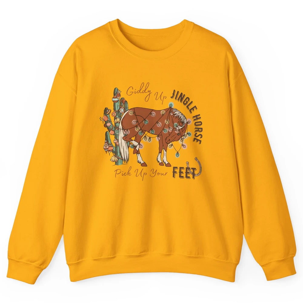 Giddy Up Jingle Horse Pick Up Your Feet Christmas Lights Unisex Crewneck Sweatshirt