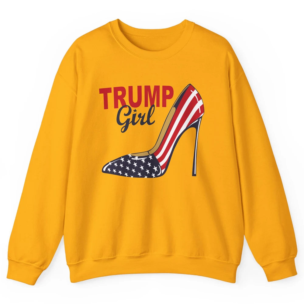 Trump Girl American Flag High Heels Republican Trump Support Unisex Crewneck Sweatshirt