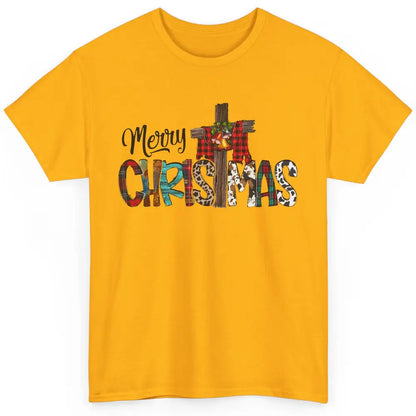 Leopard Jesus Cross Merry Christmas Christian Western Xmas Classic Unisex T-Shirt