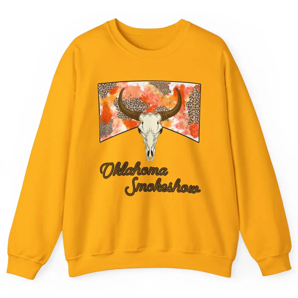 Boho Bull Skull Cow Print Oklahoma Smokeshow Western Country Unisex Crewneck Sweatshirt