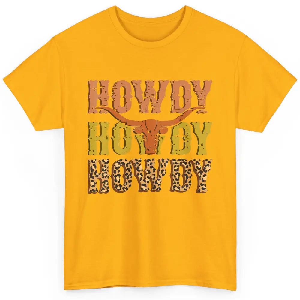 Western Country Bull Horn Rodeo Howdy Cowboy Leopard Cowhide Classic Unisex T-Shirt