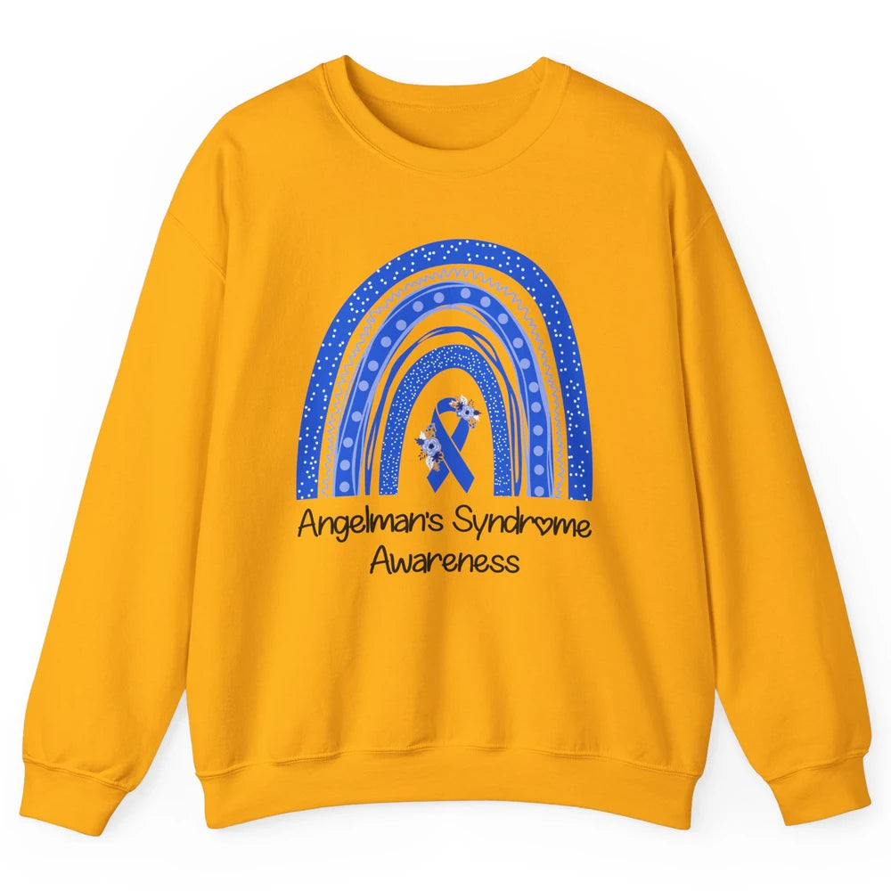 We Wear Blue Angelman's Syndrome Floral Blue Ribbon Rainbow Unisex Crewneck Sweatshirt