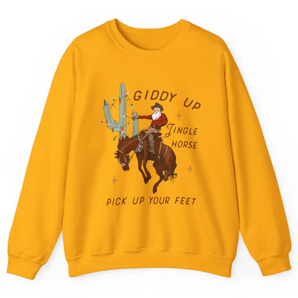 Cowboy Santa Horsing Giddy Up Jingle Horse Christmas Cactus Unisex Crewneck Sweatshirt