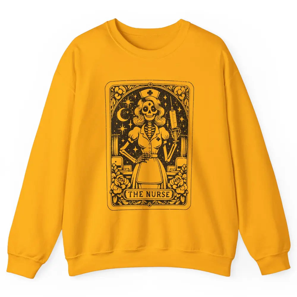 Retro Skeleton The Nurse Tarot Card Halloween Nursing Life Unisex Crewneck Sweatshirt