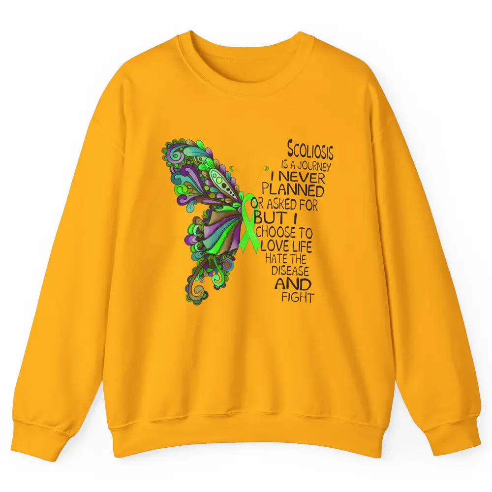 Scoliosis Is A Journey Scoliosis Awareness Butterfly Ribbon Unisex Crewneck Sweatshirt